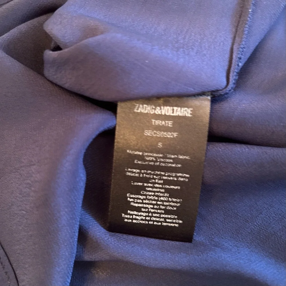 Zadig & Voltaire Tirate Blouse Small Navy Blue long sleeves Tie Shoulders - Picture 8 of 10